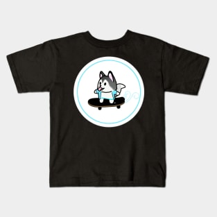 Husky Skateboard Kawaii Kids T-Shirt